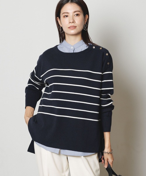 Elura（エルーラ）の「濃密なめらか肩ボタンプルオーバー／134029（ニット/セーター・レディース・ネイビー/グリーン/ダークネイビー/ブラック系その他・FREE）」の4枚目の写真