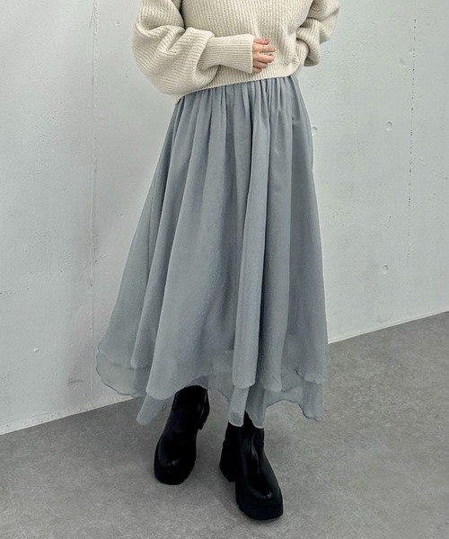 archives（アルシーヴ）の「箔シフォンイレヘムティアードスカート