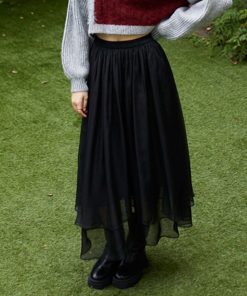 archives（アルシーヴ）の「箔シフォンイレヘムティアードスカート（スカート・レディース・グレー/アイボリー/ブラック/モカ・MEDIUM）」の3枚目の写真