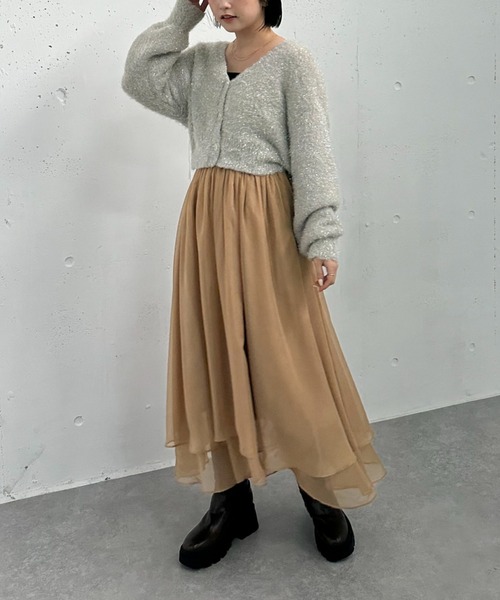 archives（アルシーヴ）の「箔シフォンイレヘムティアードスカート（スカート・レディース・グレー/アイボリー/ブラック/モカ・MEDIUM）」の17枚目の写真