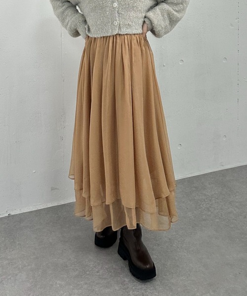 archives（アルシーヴ）の「箔シフォンイレヘムティアードスカート（スカート・レディース・グレー/アイボリー/ブラック/モカ・MEDIUM）」の13枚目の写真