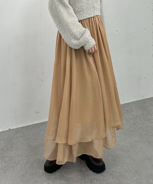 archives（アルシーヴ）の「箔シフォンイレヘムティアードスカート（スカート・レディース・グレー/アイボリー/ブラック/モカ・MEDIUM）」の14枚目の写真