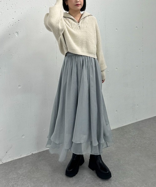 archives（アルシーヴ）の「箔シフォンイレヘムティアードスカート（スカート・レディース・グレー/アイボリー/ブラック/モカ・MEDIUM）」の8枚目の写真