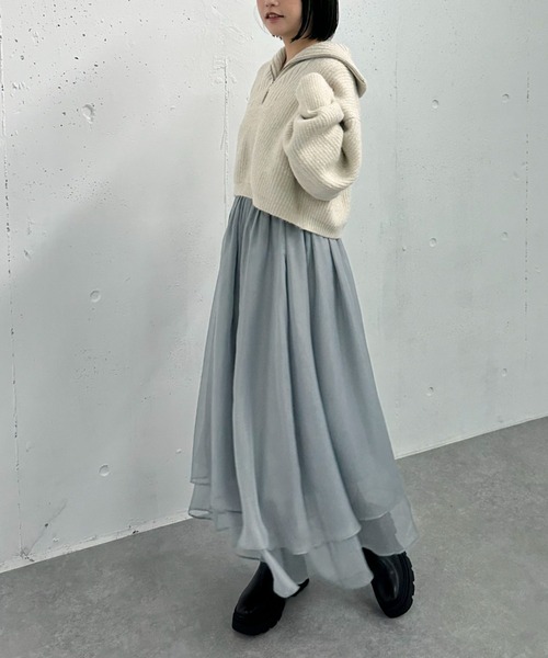 archives（アルシーヴ）の「箔シフォンイレヘムティアードスカート（スカート・レディース・グレー/アイボリー/ブラック/モカ・MEDIUM）」の10枚目の写真