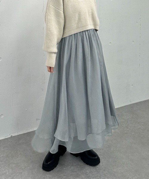 archives（アルシーヴ）の「箔シフォンイレヘムティアードスカート（スカート・レディース・グレー/アイボリー/ブラック/モカ・MEDIUM）」の6枚目の写真