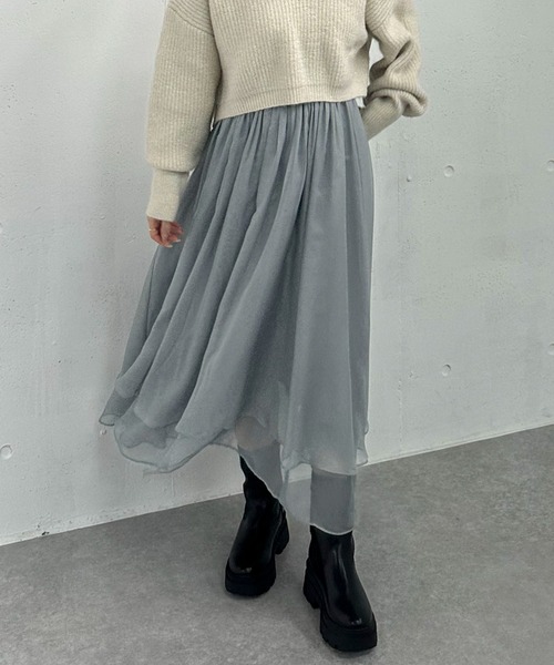 archives（アルシーヴ）の「箔シフォンイレヘムティアードスカート（スカート・レディース・グレー/アイボリー/ブラック/モカ・MEDIUM）」の11枚目の写真