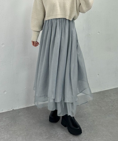 archives（アルシーヴ）の「箔シフォンイレヘムティアードスカート（スカート・レディース・グレー/アイボリー/ブラック/モカ・MEDIUM）」の5枚目の写真