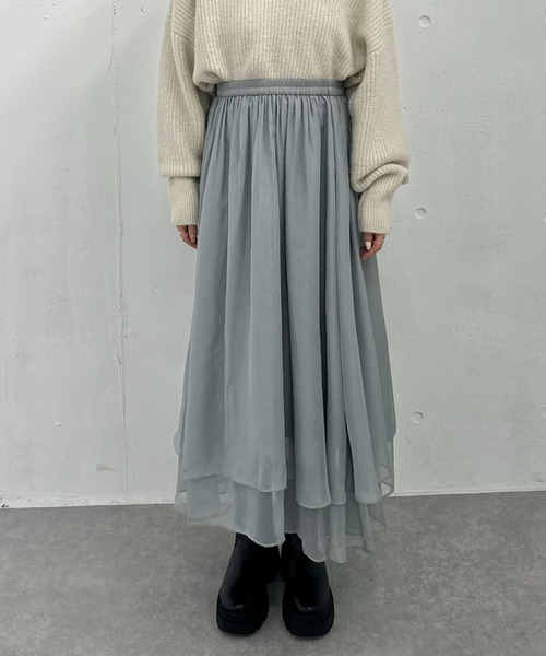 archives（アルシーヴ）の「箔シフォンイレヘムティアードスカート（スカート・レディース・グレー/アイボリー/ブラック/モカ・MEDIUM）」の19枚目の写真
