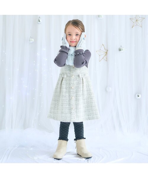 apres les cours（アプレレクール）の「ハートケーブルニット手袋（手袋・キッズ・ピンク/アイボリー/サックスブルー・95/120/140）」の4枚目の写真