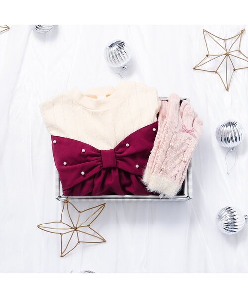 apres les cours（アプレレクール）の「ハートケーブルニット手袋（手袋・キッズ・ピンク/アイボリー/サックスブルー・95/120/140）」の8枚目の写真