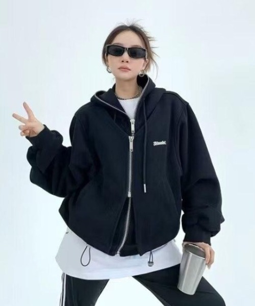 セール】＜ユニセックス＞ダブルジップ レイヤードパーカー