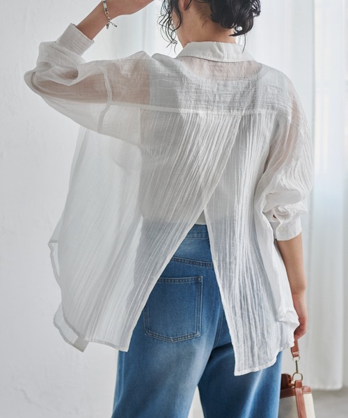 RANAN(ラナン)の「バックスリットシアーシャツ(シャツ/ブラウス・レディース・ホワイト/イエロー/ブラック・M/L/LL)」の1枚目の写真