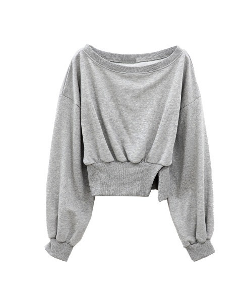 LVEU.（ラブユ.）の「【LVEU.】ウエストスリットスウェットトップス / トップス カットソー スウェット ワンショル オフショル スリット クロップド ショート リブ 長袖 クルーネック ブラック ホワイト グレー（スウェット・レディース・グレー/ブラック/ホワイト・FREE）」の15枚目の写真