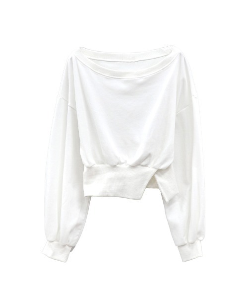 LVEU.（ラブユ.）の「【LVEU.】ウエストスリットスウェットトップス / トップス カットソー スウェット ワンショル オフショル スリット クロップド ショート リブ 長袖 クルーネック ブラック ホワイト グレー（スウェット・レディース・グレー/ブラック/ホワイト・FREE）」の16枚目の写真