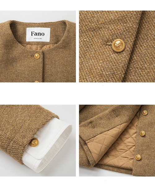 Fano Studios（ファノ ストゥディオズ）の「レイヤードカフス ノーカラー ウールショートコート FD24W316【Fano Studios】（ノーカラージャケット・レディース・ライトブラウン・S/M/L）」の2枚目の写真