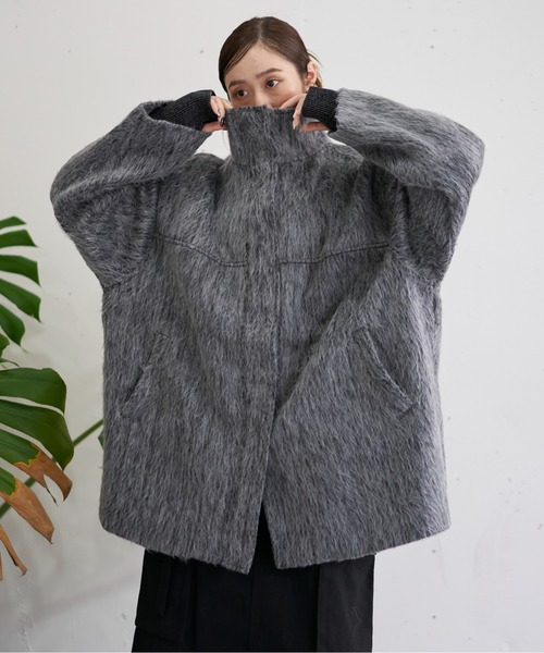 Diagram グレー 毛皮コート セール】スタンドカラーコート（ステンカラーコート）｜nearness