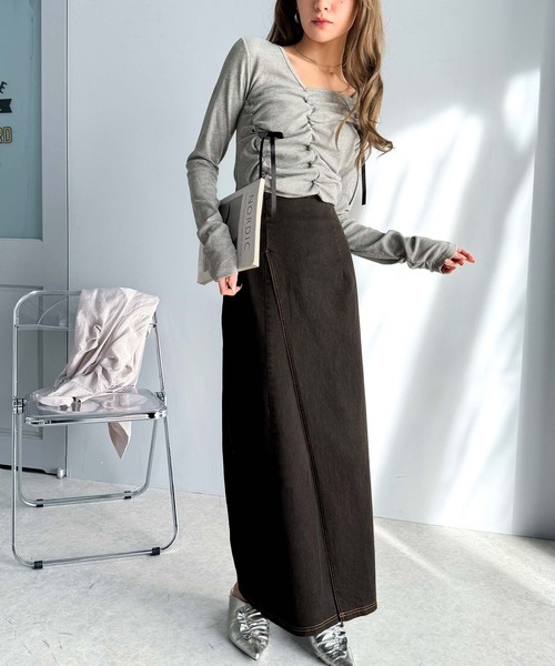 classicalelf（クラシカルエルフ）の「ヴィンテージライクなデニムスタイルに。ストレッチデニム素材ロングタイトスカート（デニムスカート・レディース・ブラック系/ブルー系・X-LARGE/LARGE/MEDIUM/SMALL）」の14枚目の写真