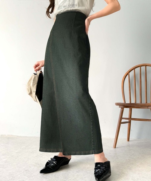 classicalelf（クラシカルエルフ）の「ヴィンテージライクなデニムスタイルに。ストレッチデニム素材ロングタイトスカート（デニムスカート・レディース・ブラック系/ブルー系・X-LARGE/LARGE/MEDIUM/SMALL）」の9枚目の写真