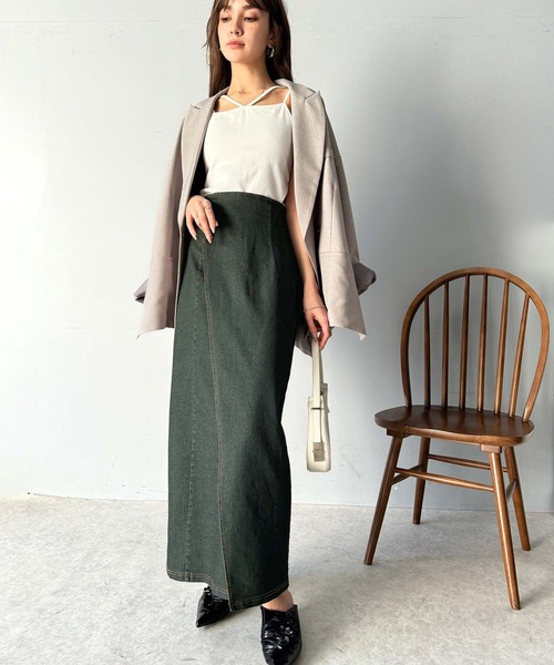 classicalelf（クラシカルエルフ）の「ヴィンテージライクなデニムスタイルに。ストレッチデニム素材ロングタイトスカート（デニムスカート・レディース・ブラック系/ブルー系・X-LARGE/LARGE/MEDIUM/SMALL）」の3枚目の写真