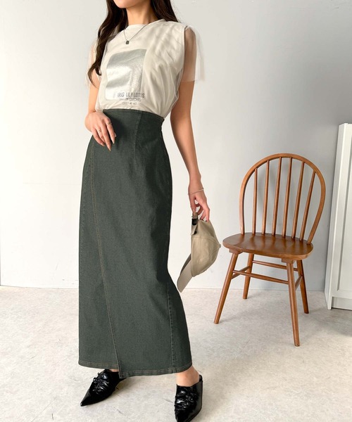 classicalelf（クラシカルエルフ）の「ヴィンテージライクなデニムスタイルに。ストレッチデニム素材ロングタイトスカート（デニムスカート・レディース・ブラック系/ブルー系・X-LARGE/LARGE/MEDIUM/SMALL）」の13枚目の写真