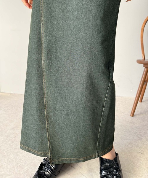 classicalelf（クラシカルエルフ）の「ヴィンテージライクなデニムスタイルに。ストレッチデニム素材ロングタイトスカート（デニムスカート・レディース・ブラック系/ブルー系・X-LARGE/LARGE/MEDIUM/SMALL）」の5枚目の写真