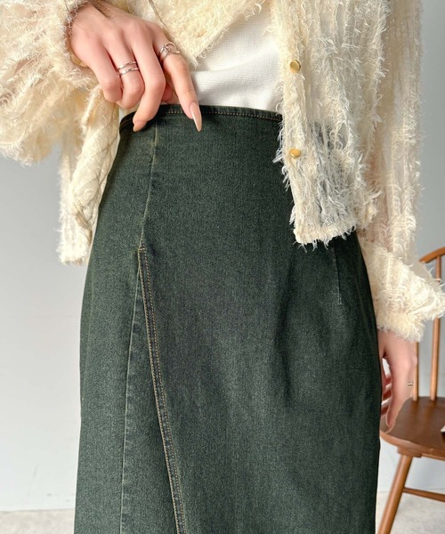 classicalelf（クラシカルエルフ）の「ヴィンテージライクなデニムスタイルに。ストレッチデニム素材ロングタイトスカート（デニムスカート・レディース・ブラック系/ブルー系・X-LARGE/LARGE/MEDIUM/SMALL）」の4枚目の写真