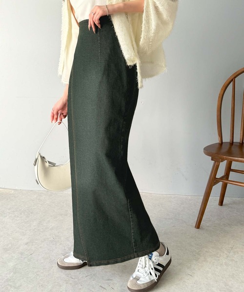 classicalelf（クラシカルエルフ）の「ヴィンテージライクなデニムスタイルに。ストレッチデニム素材ロングタイトスカート（デニムスカート・レディース・ブラック系/ブルー系・X-LARGE/LARGE/MEDIUM/SMALL）」の11枚目の写真