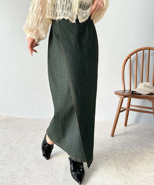 classicalelf（クラシカルエルフ）の「ヴィンテージライクなデニムスタイルに。ストレッチデニム素材ロングタイトスカート（デニムスカート・レディース・ブラック系/ブルー系・X-LARGE/LARGE/MEDIUM/SMALL）」の10枚目の写真