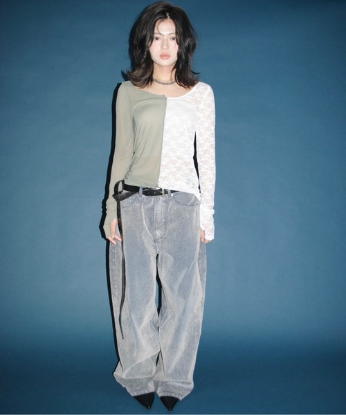 musubore（ムスボレ）の「2way half lace tops / ハーフレーストップス（Tシャツ/カットソー・レディース・ブラック/グリーン/ネイビー・FREE）」の11枚目の写真