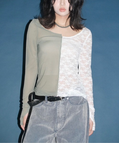 musubore（ムスボレ）の「2way half lace tops / ハーフレーストップス（Tシャツ/カットソー・レディース・ブラック/グリーン/ネイビー・FREE）」の12枚目の写真