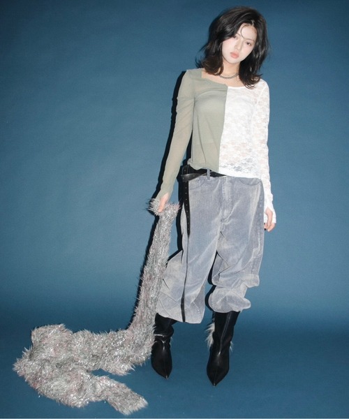 musubore（ムスボレ）の「2way half lace tops / ハーフレーストップス（Tシャツ/カットソー・レディース・ブラック/グリーン/ネイビー・FREE）」の16枚目の写真