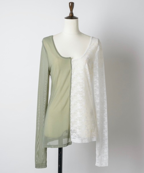 2way half lace tops / ハーフレーストップス（Tシャツ/カットソー