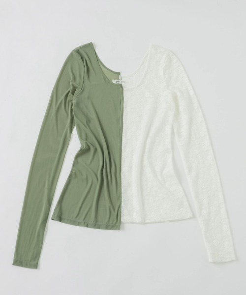 musubore（ムスボレ）の「2way half lace tops / ハーフレーストップス（Tシャツ/カットソー・レディース・ブラック/グリーン/ネイビー・FREE）」の20枚目の写真