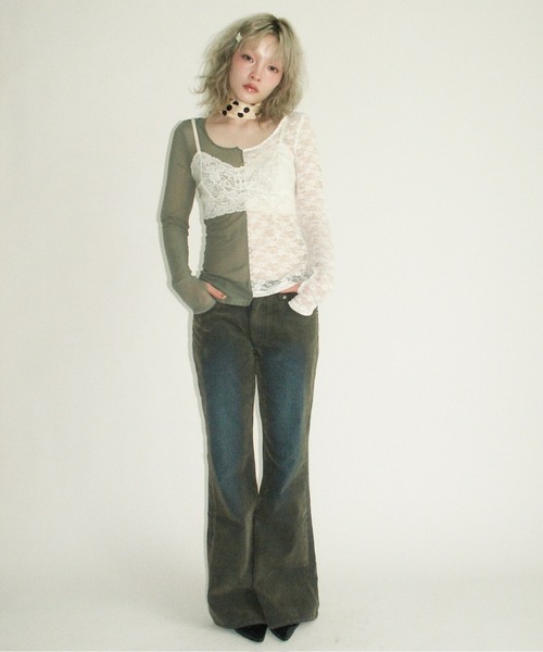 musubore(ムスボレ)の「2way half lace tops / ハーフレーストップス(Tシャツ/カットソー・レディース・ブラック/グリーン/ネイビー・FREE)」の8枚目の写真