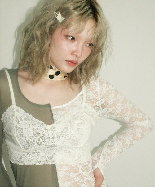 musubore(ムスボレ)の「2way half lace tops / ハーフレーストップス(Tシャツ/カットソー・レディース・ブラック/グリーン/ネイビー・FREE)」の9枚目の写真
