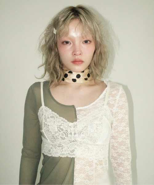 musubore(ムスボレ)の「2way half lace tops / ハーフレーストップス(Tシャツ/カットソー・レディース・ブラック/グリーン/ネイビー・FREE)」の10枚目の写真
