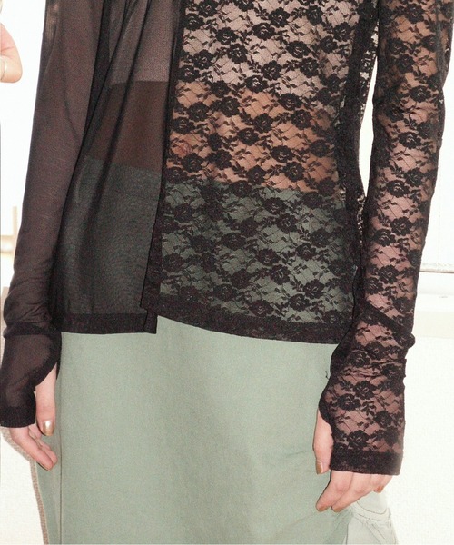musubore(ムスボレ)の「2way half lace tops / ハーフレーストップス(Tシャツ/カットソー・レディース・ブラック/グリーン/ネイビー・FREE)」の16枚目の写真