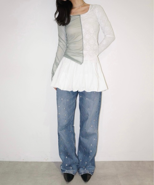 musubore（ムスボレ）の「2way half lace tops / ハーフレース