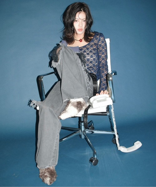 musubore（ムスボレ）の「2way half lace tops / ハーフレーストップス（Tシャツ/カットソー・レディース・ブラック/グリーン/ネイビー・FREE）」の4枚目の写真