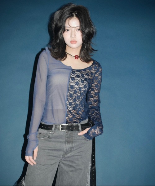 musubore（ムスボレ）の「2way half lace tops / ハーフレーストップス（Tシャツ/カットソー・レディース・ブラック/グリーン/ネイビー・FREE）」の9枚目の写真