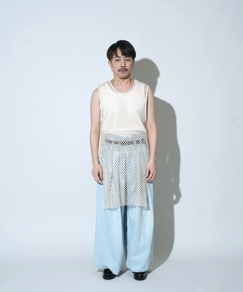 Aphlotus（アプロタス）の「ノースリーブカットオフレイヤードインナーT【無地＆メッシュ】（Tシャツ/カットソー・メンズ・ブラック系2/アイボリー系2/アイボリー系1/ブラック系1・LARGE/MEDIUM/SMALL）」の19枚目の写真