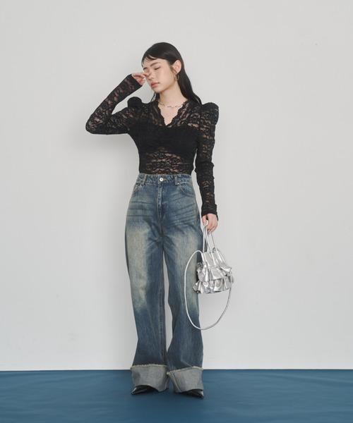 Happy John（ハッピージョン）の「lace blouse/レースブラウス[カップ付き]（シャツ/ブラウス・レディース・ブラック/ホワイト・FREE）」の14枚目の写真