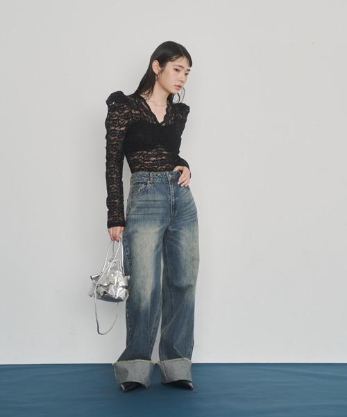 Happy John（ハッピージョン）の「lace blouse/レースブラウス[カップ付き]（シャツ/ブラウス・レディース・ブラック/ホワイト・FREE）」の16枚目の写真