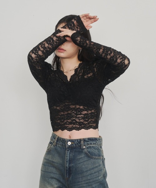 Happy John（ハッピージョン）の「lace blouse/レースブラウス[カップ付き]（シャツ/ブラウス・レディース・ブラック/ホワイト・FREE）」の10枚目の写真