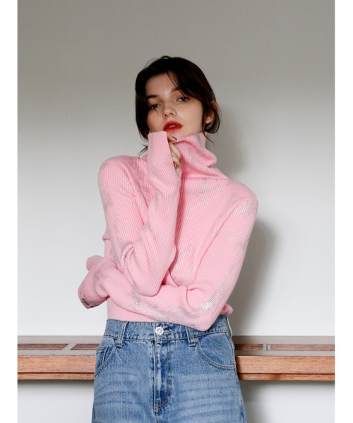 Katrin TOKYO（カトリーントーキョー）の「foil rib turtle knit（ニット/セーター・レディース・ピンク/チャコールグレー・FREE/XS）」の2枚目の写真