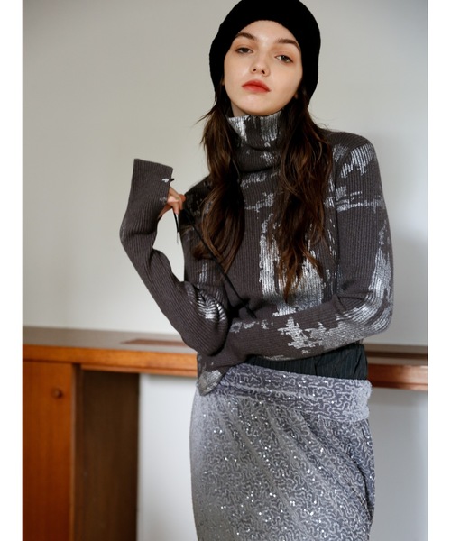 Katrin TOKYO（カトリーントーキョー）の「foil rib turtle knit（ニット/セーター・レディース・ピンク/チャコールグレー・FREE/XS）」の10枚目の写真