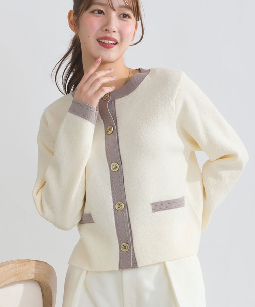 PICCIN(ピッチン)の「【WEB限定】ジャケット風バイカラーカーディガン(カーディガン/ボレロ・レディース・ブラック/オフホワイト・M/L)」の1枚目の写真