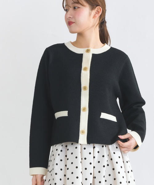 PICCIN(ピッチン)の「【WEB限定】ジャケット風バイカラーカーディガン(カーディガン/ボレロ・レディース・ブラック/オフホワイト・M/L)」の2枚目の写真