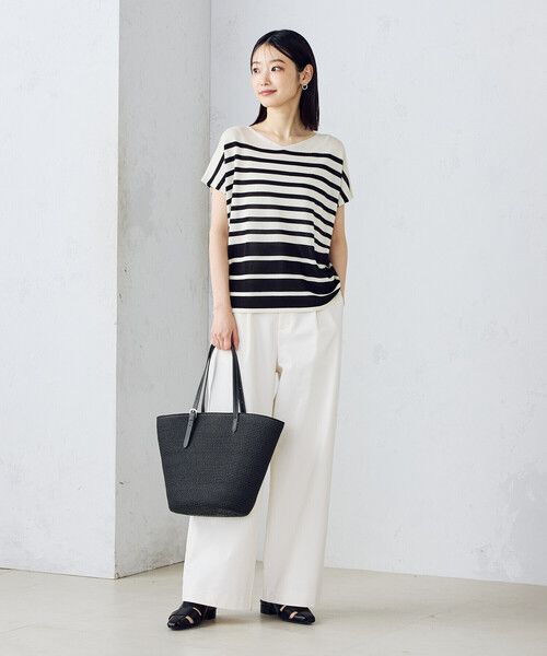 COMME CA ISM（コムサイズム）の「【ウォッシャブル】前後２WAY フレンチスリーブニットTシャツ（ニット/セーター・レディース・ネイビー×ホワイト/ブラック×ホワイト・FREE）」の5枚目の写真