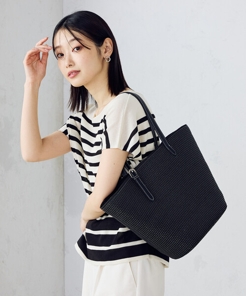 COMME CA ISM（コムサイズム）の「【ウォッシャブル】前後２WAY フレンチスリーブニットTシャツ（ニット/セーター・レディース・ネイビー×ホワイト/ブラック×ホワイト・FREE）」の6枚目の写真